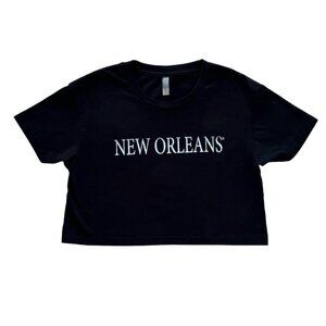 New Orleans Cropped Tee Small 100% Cotton Black White T-Shirt Short Sleeves EUC